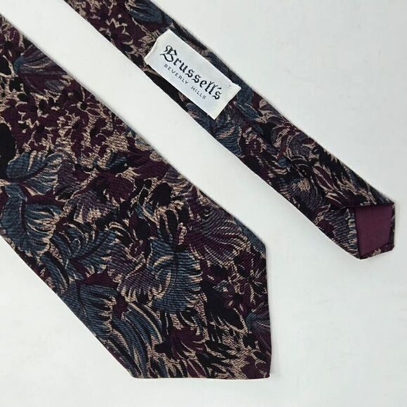 ENRICO GUCCINI HAND MADE ITALY SILK TIE PURPLE TAN GREEN BLACK FLORAL 3.5" X 58" - Picture 1 of 2